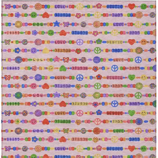Pink And Fern Green Geometric Washable Indoor Outdoor Area Rug Photo 6