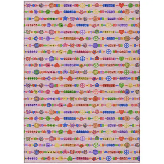 Pink And Fern Green Geometric Washable Indoor Outdoor Area Rug Photo 2
