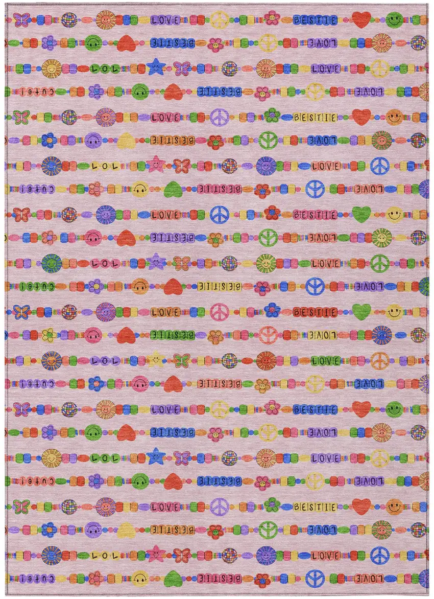 Pink And Fern Green Geometric Washable Indoor Outdoor Area Rug Photo 2