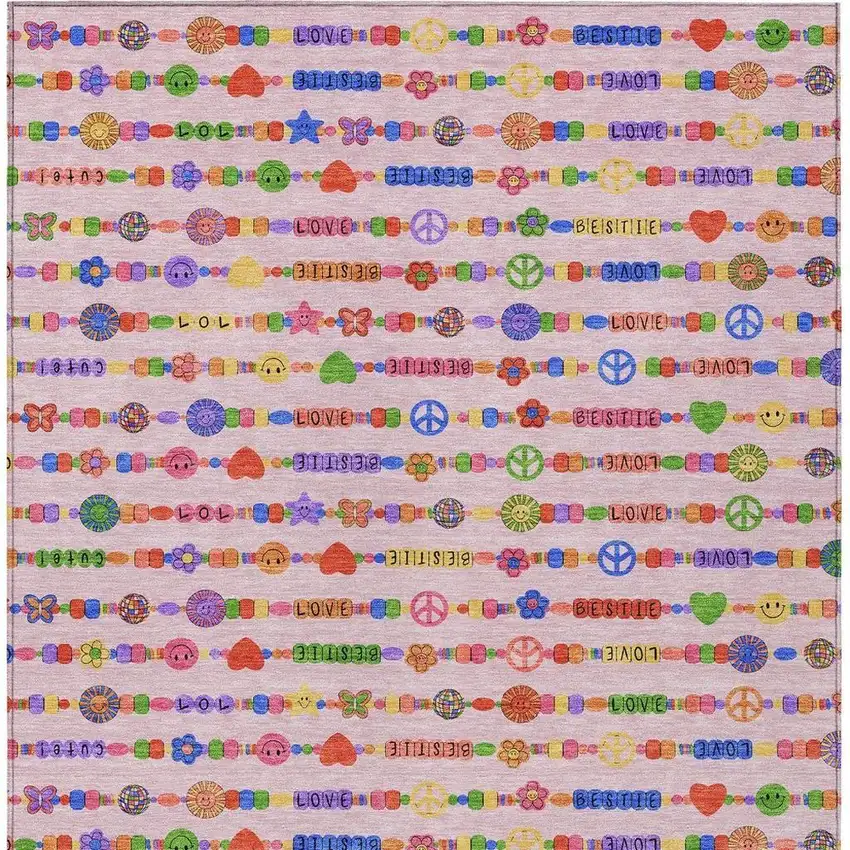 Pink And Fern Green Geometric Washable Indoor Outdoor Area Rug Photo 4