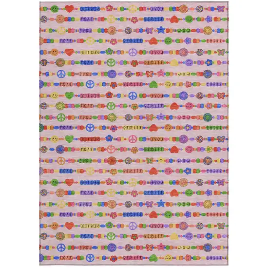 Pink And Fern Green Geometric Washable Indoor Outdoor Area Rug Photo 4