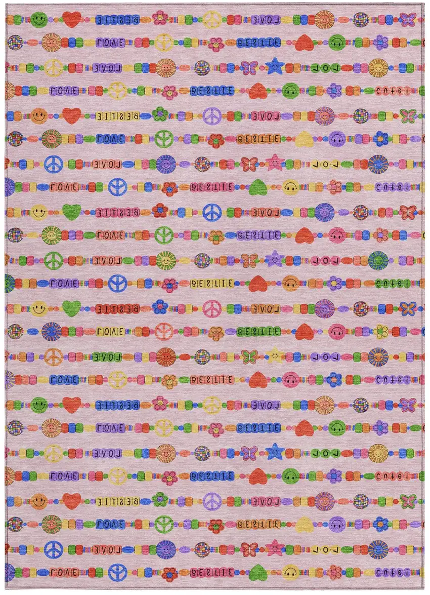 Pink And Fern Green Geometric Washable Indoor Outdoor Area Rug Photo 4