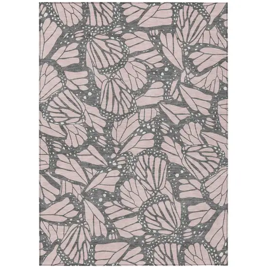 Pink And Graphite Animal Print Washable Indoor Outdoor Area Rug Photo 2