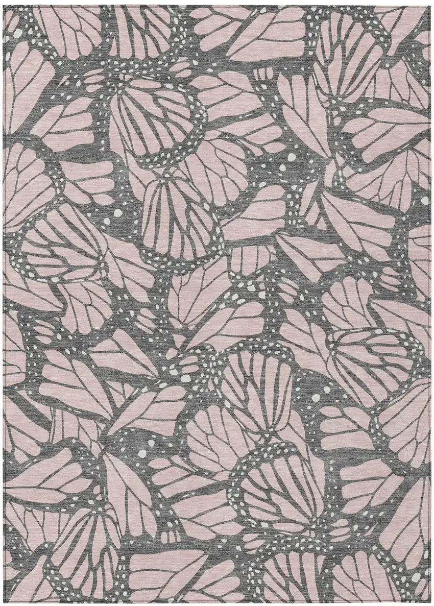 Pink And Graphite Animal Print Washable Indoor Outdoor Area Rug Photo 2
