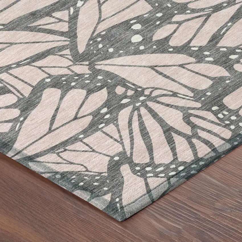 Pink And Graphite Animal Print Washable Indoor Outdoor Area Rug Photo 3