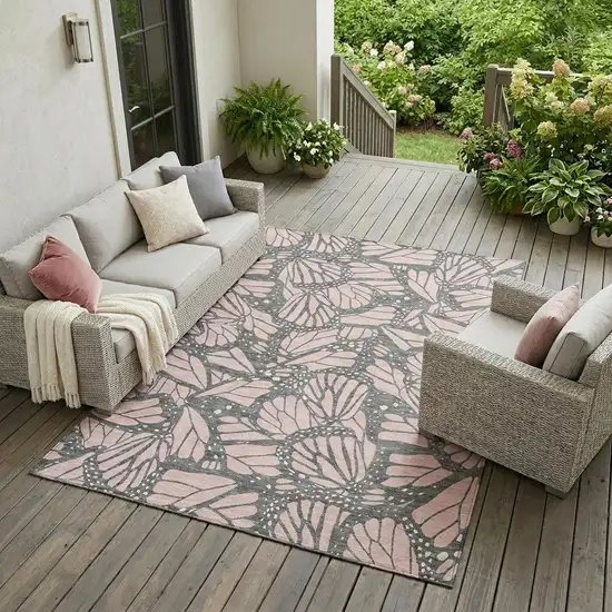 Pink And Graphite Animal Print Washable Indoor Outdoor Area Rug Photo 1