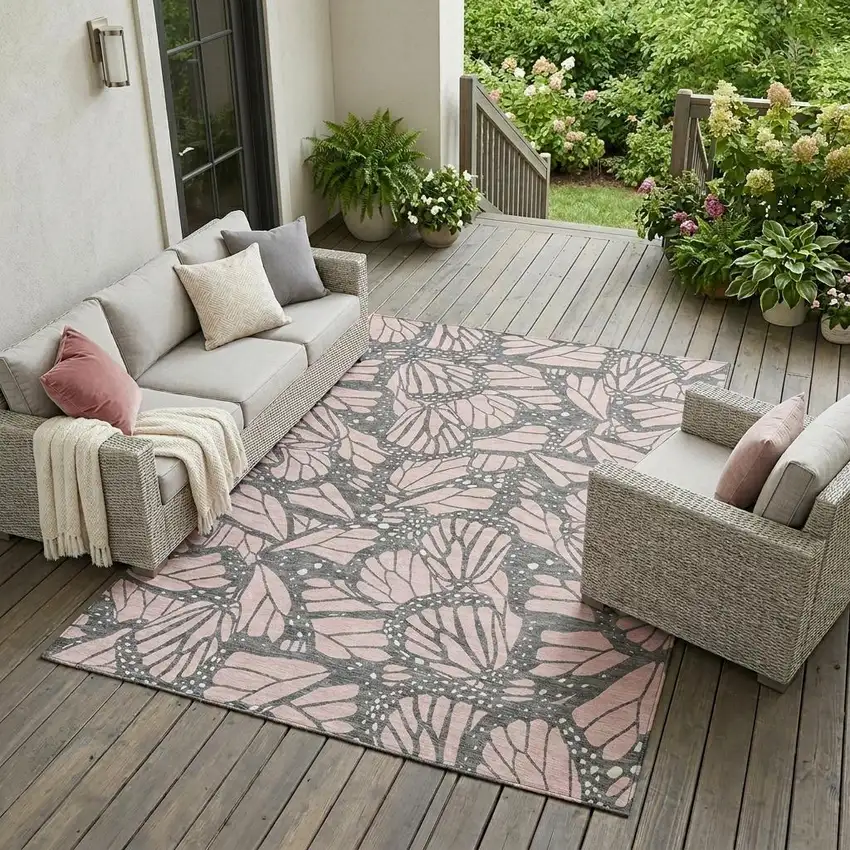 Pink And Graphite Animal Print Washable Indoor Outdoor Area Rug Photo 1