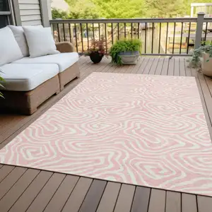 Photo of Pink And Gray Abstract Washable Indoor Outdoor Area Rug