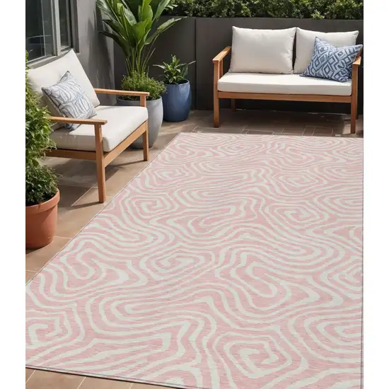 Pink And Gray Abstract Washable Indoor Outdoor Area Rug Photo 1