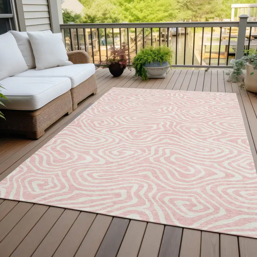 Pink And Gray Abstract Washable Indoor Outdoor Area Rug Photo 9