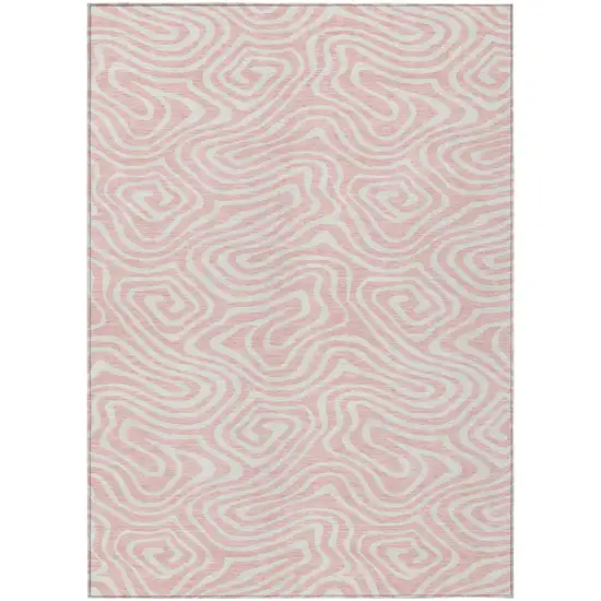 Pink And Gray Abstract Washable Indoor Outdoor Area Rug Photo 2