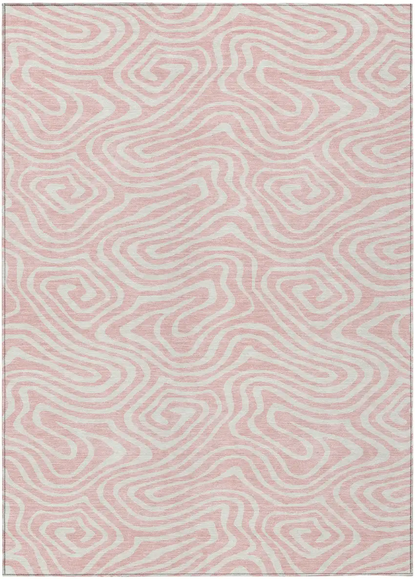 Pink And Gray Abstract Washable Indoor Outdoor Area Rug Photo 2