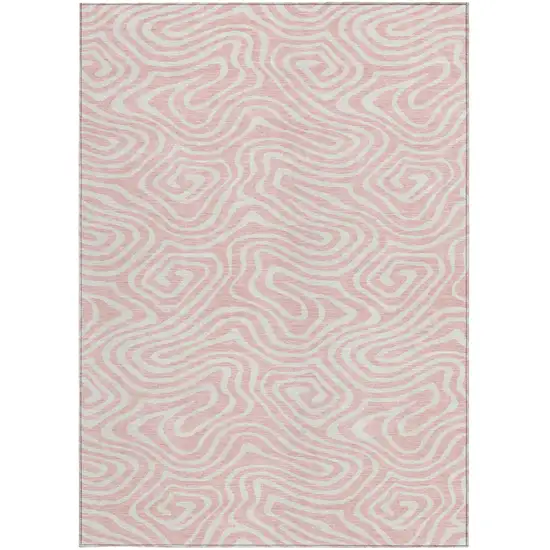 Pink And Gray Abstract Washable Indoor Outdoor Area Rug Photo 8