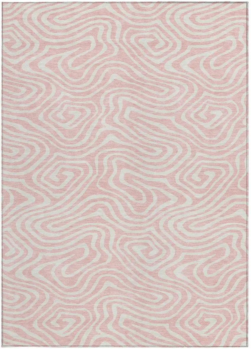 Pink And Gray Abstract Washable Indoor Outdoor Area Rug Photo 8