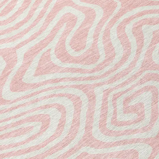 Pink And Gray Abstract Washable Indoor Outdoor Area Rug Photo 6