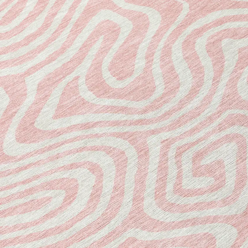 Pink And Gray Abstract Washable Indoor Outdoor Area Rug Photo 6