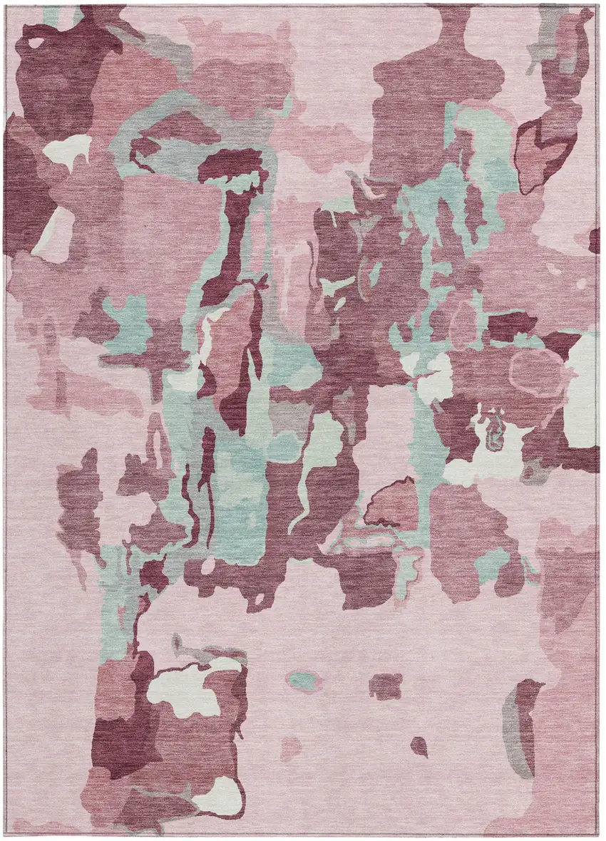 Pink And Gray Abstract Washable Indoor Outdoor Area Rug Photo 8