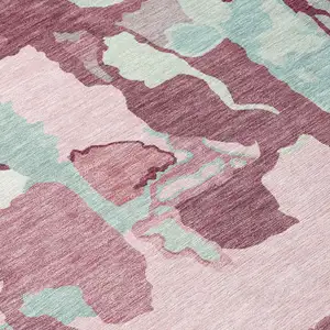 Photo of Pink And Gray Abstract Washable Indoor Outdoor Area Rug