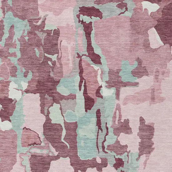 Pink And Gray Abstract Washable Indoor Outdoor Area Rug Photo 7