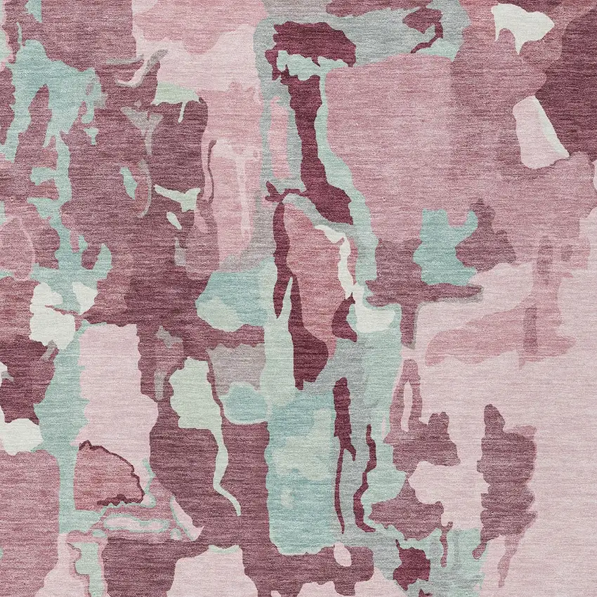 Pink And Gray Abstract Washable Indoor Outdoor Area Rug Photo 7