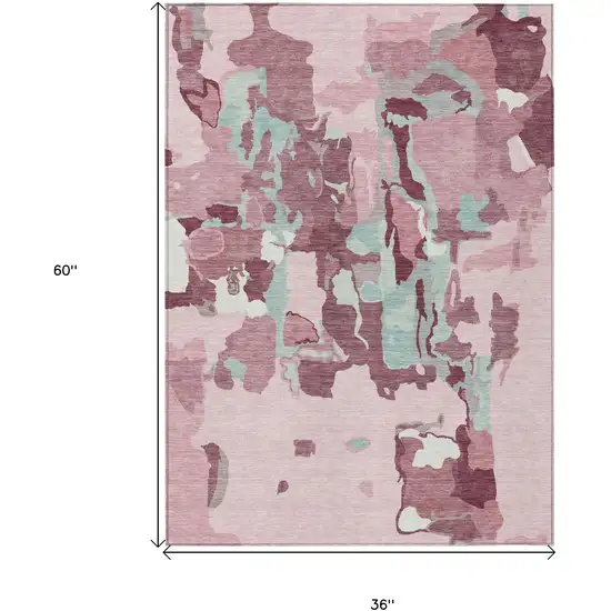 Pink And Gray Abstract Washable Indoor Outdoor Area Rug Photo 3