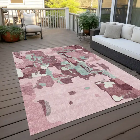 Pink And Gray Abstract Washable Indoor Outdoor Area Rug Photo 9