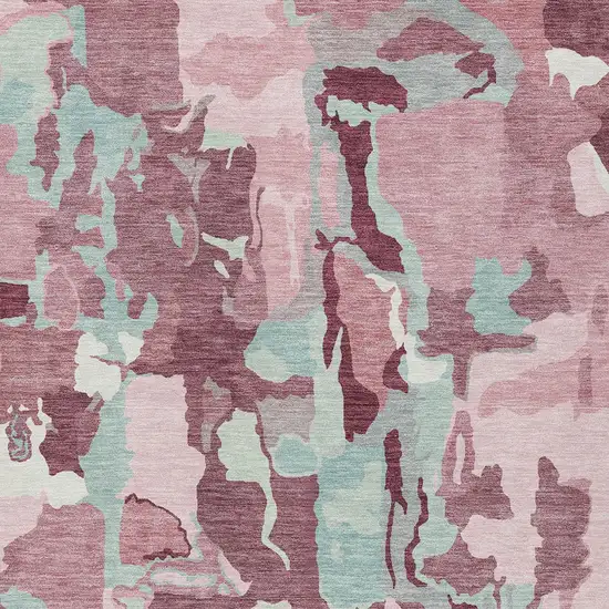 Pink And Gray Abstract Washable Indoor Outdoor Area Rug Photo 7