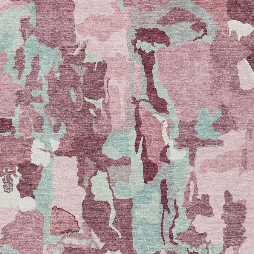 Pink And Gray Abstract Washable Indoor Outdoor Area Rug Photo 7