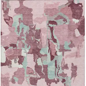 Photo of Pink And Gray Abstract Washable Indoor Outdoor Area Rug