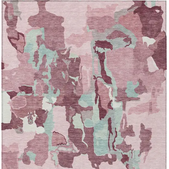Pink And Gray Abstract Washable Indoor Outdoor Area Rug Photo 8