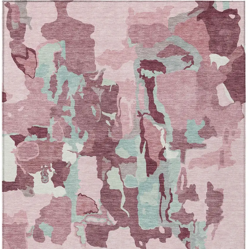 Pink And Gray Abstract Washable Indoor Outdoor Area Rug Photo 8