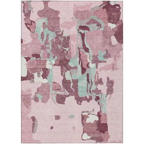 Pink And Gray Abstract Washable Indoor Outdoor Area Rug Photo 2