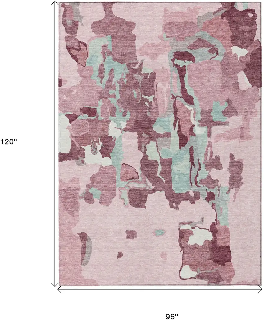 Pink And Gray Abstract Washable Indoor Outdoor Area Rug Photo 3