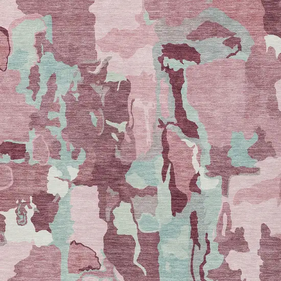 Pink And Gray Abstract Washable Indoor Outdoor Area Rug Photo 7