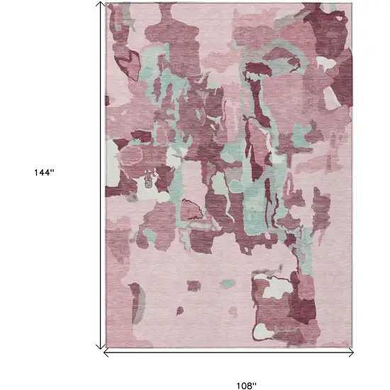 Pink And Gray Abstract Washable Indoor Outdoor Area Rug Photo 3