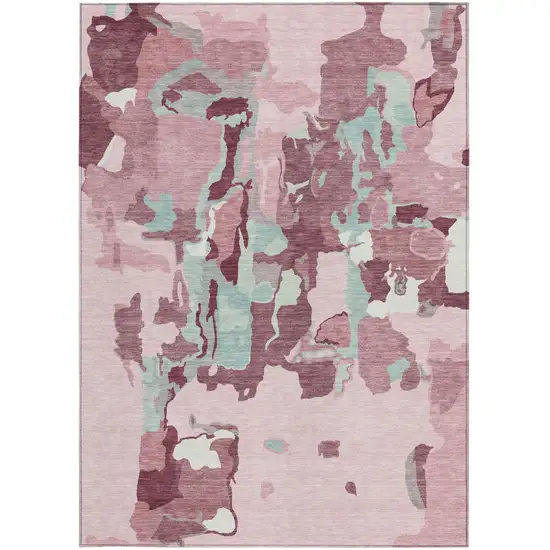 Pink And Gray Abstract Washable Indoor Outdoor Area Rug Photo 7