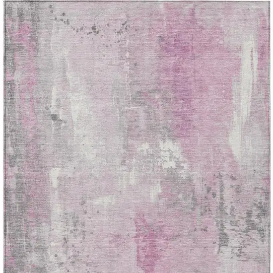 Pink And Gray Abstract Washable Indoor Outdoor Area Rug Photo 4