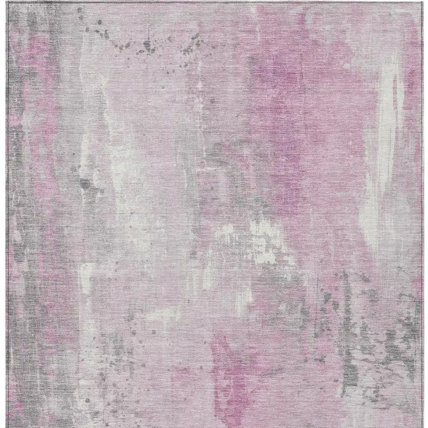 Pink And Gray Abstract Washable Indoor Outdoor Area Rug Photo 4