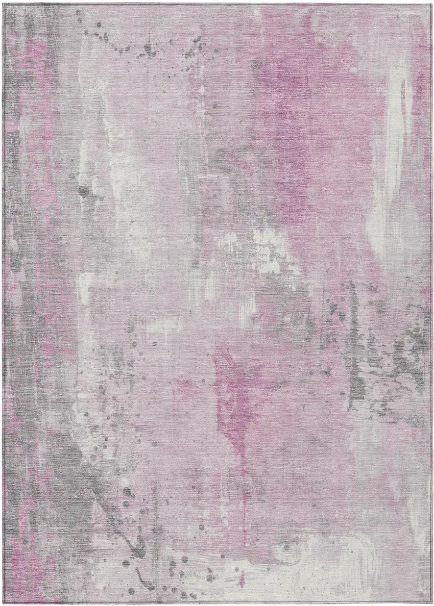 Pink And Gray Abstract Washable Indoor Outdoor Area Rug Photo 1