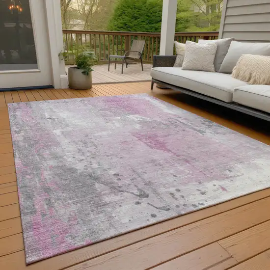 Pink And Gray Abstract Washable Indoor Outdoor Area Rug Photo 9