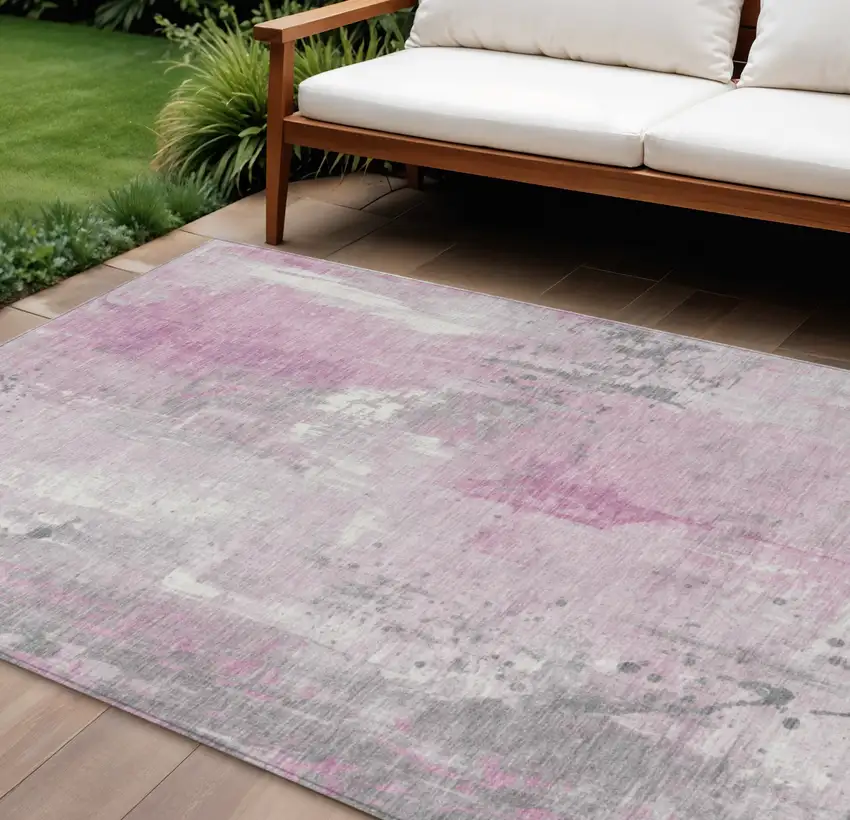 Pink And Gray Abstract Washable Indoor Outdoor Area Rug Photo 2