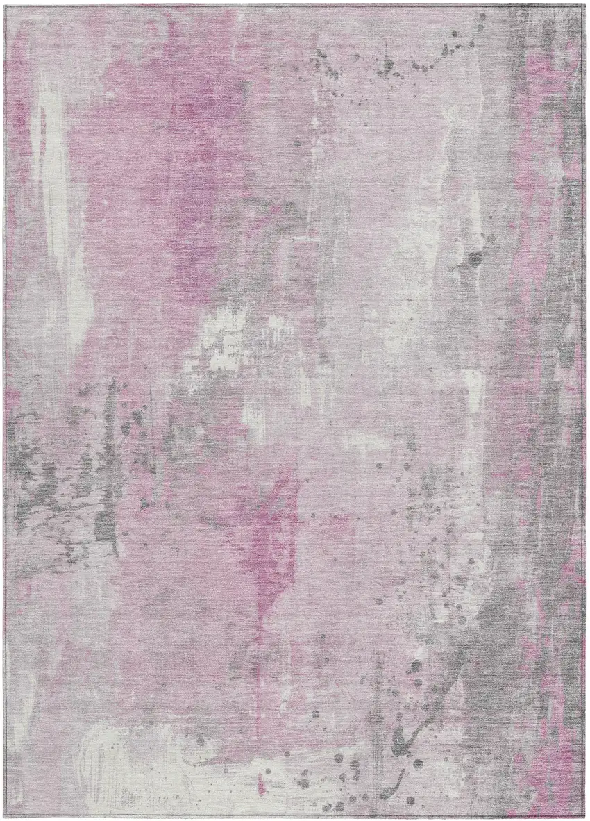 Pink And Gray Abstract Washable Indoor Outdoor Area Rug Photo 4
