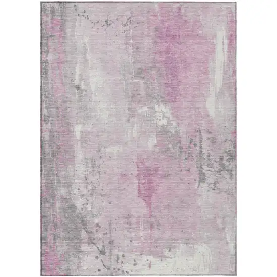 Pink And Gray Abstract Washable Indoor Outdoor Area Rug Photo 1