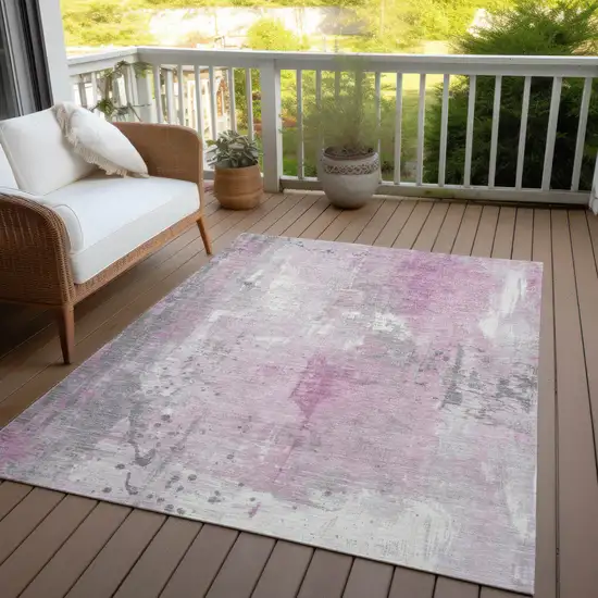 Pink And Gray Abstract Washable Indoor Outdoor Area Rug Photo 6