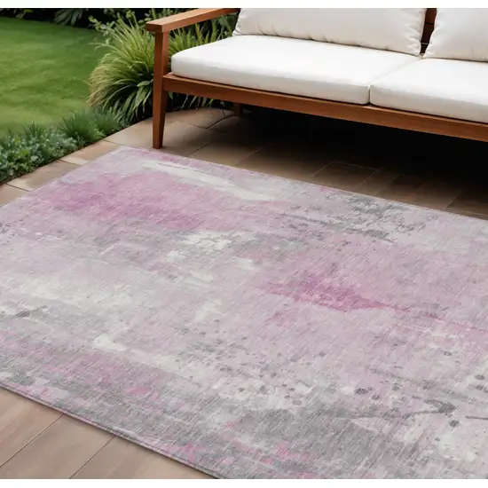 Pink And Gray Abstract Washable Indoor Outdoor Area Rug Photo 2