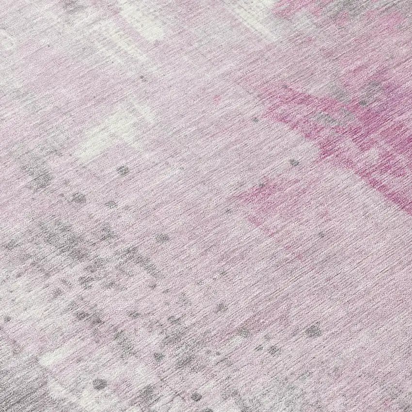 Pink And Gray Abstract Washable Indoor Outdoor Area Rug Photo 8