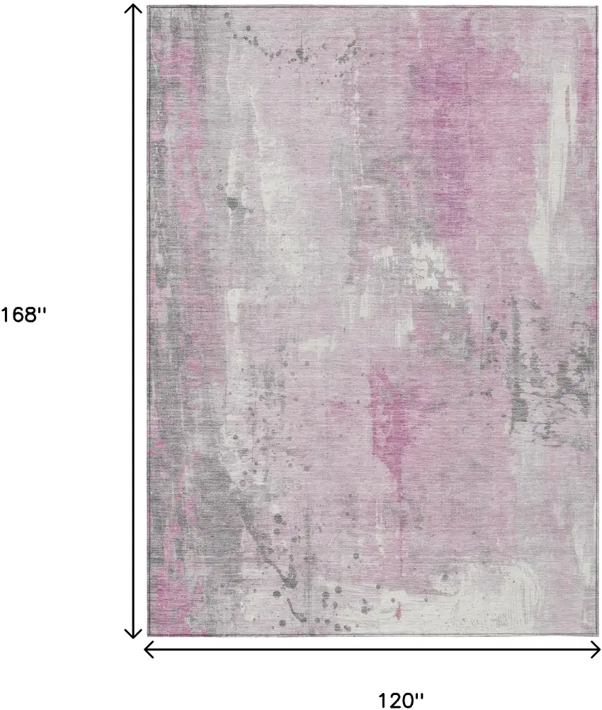 Pink And Gray Abstract Washable Indoor Outdoor Area Rug Photo 9