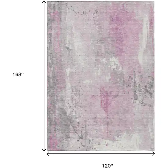 Pink And Gray Abstract Washable Indoor Outdoor Area Rug Photo 9