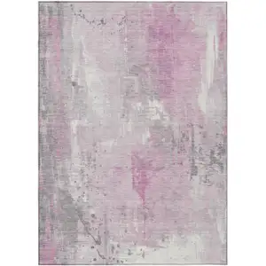 Photo of Pink And Gray Abstract Washable Indoor Outdoor Area Rug