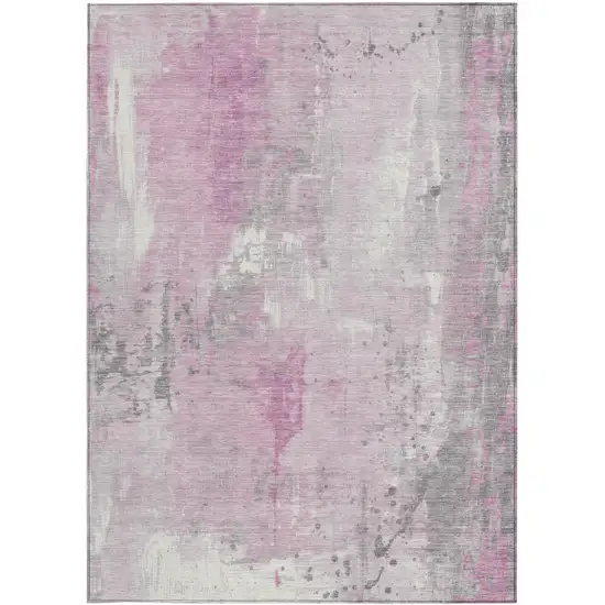 Pink And Gray Abstract Washable Indoor Outdoor Area Rug Photo 3